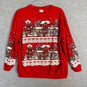 VTG Christmas‎ On MainStreet Crewneck Size M Lace Cottagecore Village Sweatshirt